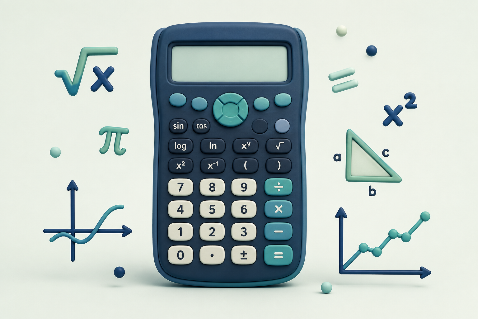 Ilustração de calculadora e símbolos matemáticos