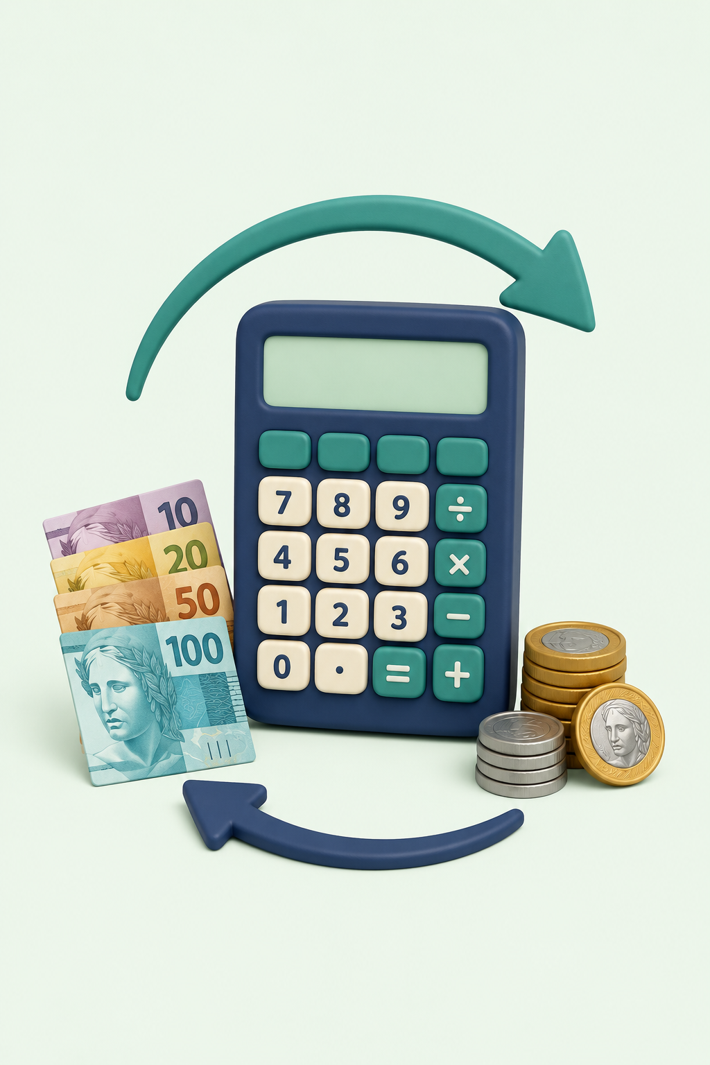 Ilustração de moedas e calculadora